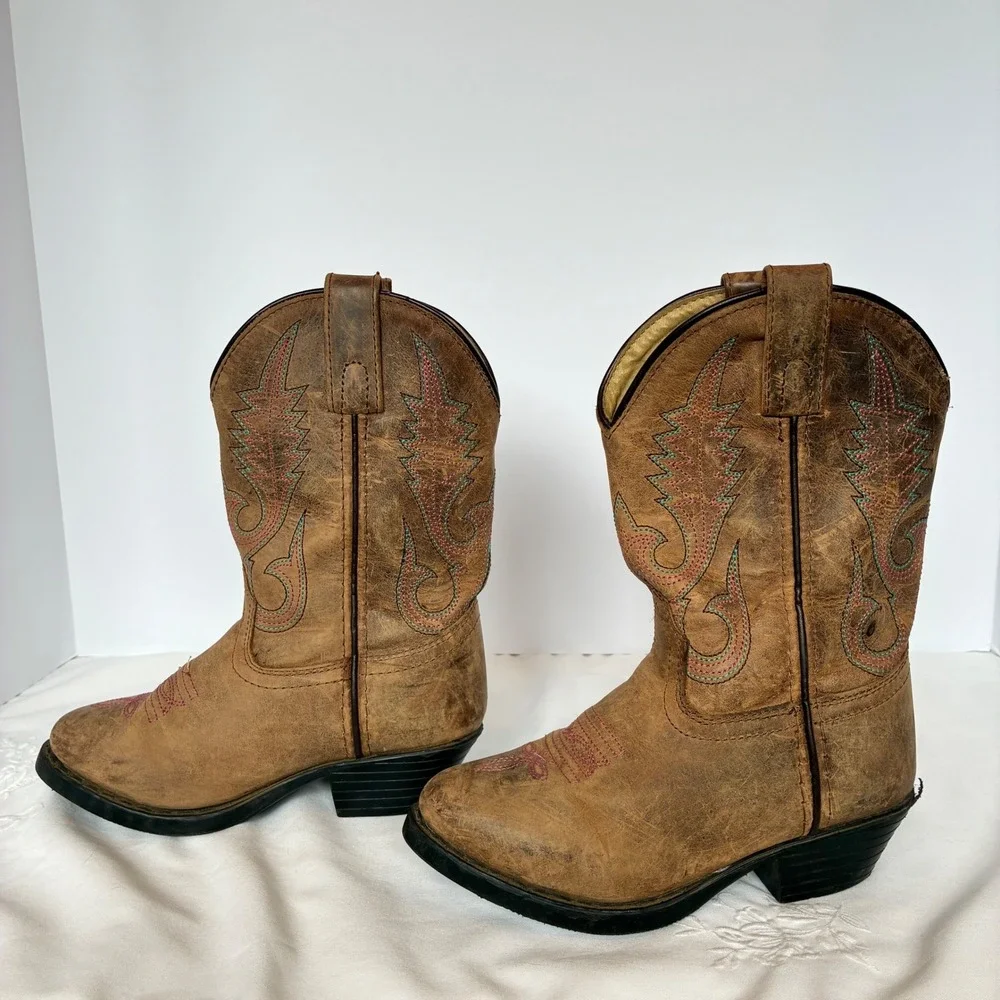 Smoky Mountain Boots Cowboy Kids 12 Leather Western Stitching Cowgirl Country